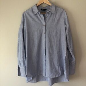 Hatch The Classic Buttondown, Navy/White microstripe, maternity, size 3/large